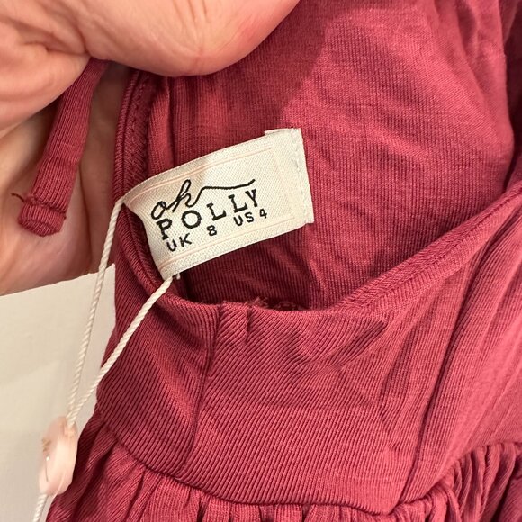 Oh Polly! Dark Pink, Handkerchief Hem, Plunge Neck, Tie Back, Mini Dress - Picture 9 of 9